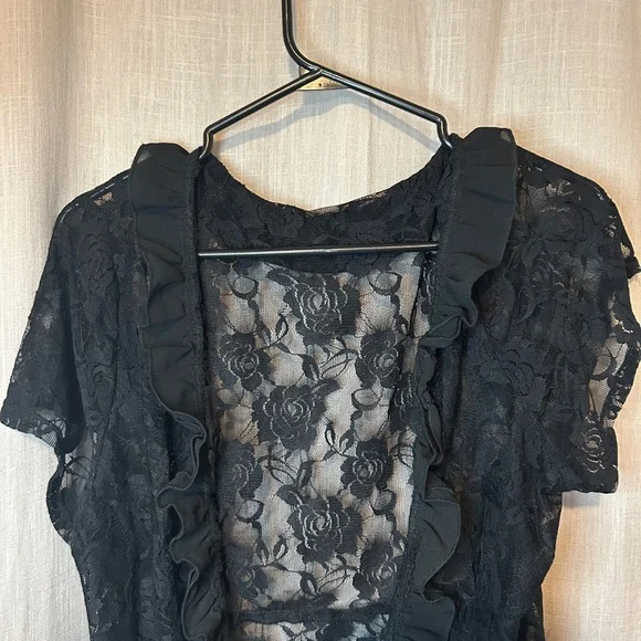 VINTAGE BLACK LACE SHEER TIE-UP BLOUSE - Picture 2 of 4
